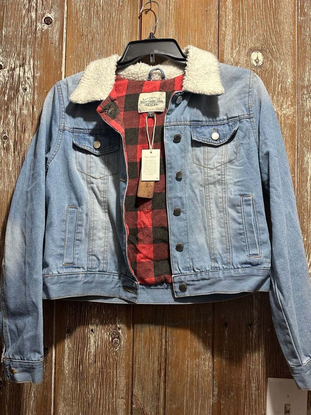 Buffalo plaid lined Jean Jacket Sherpa collar large